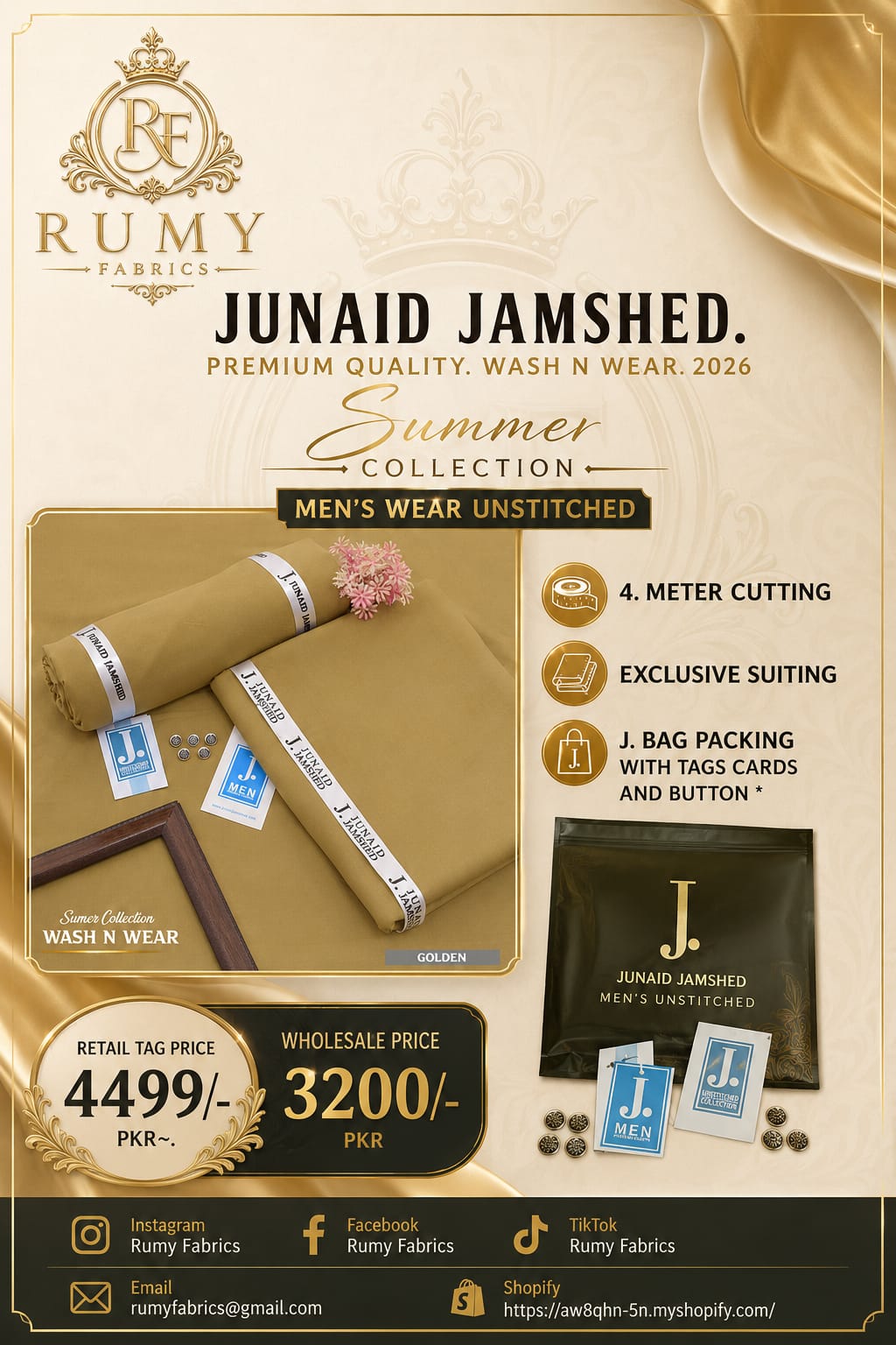 ✨ RUMY FABRICS ✨  Presenting JUNAID JAMSHED Premium Quality Wash N Wear – Summer Collection 2026 🌟