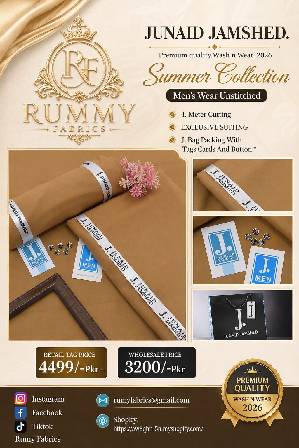 ✨ RUMY FABRICS ✨  Presenting JUNAID JAMSHED Premium Quality Wash N Wear – Summer Collection 2026 🌟