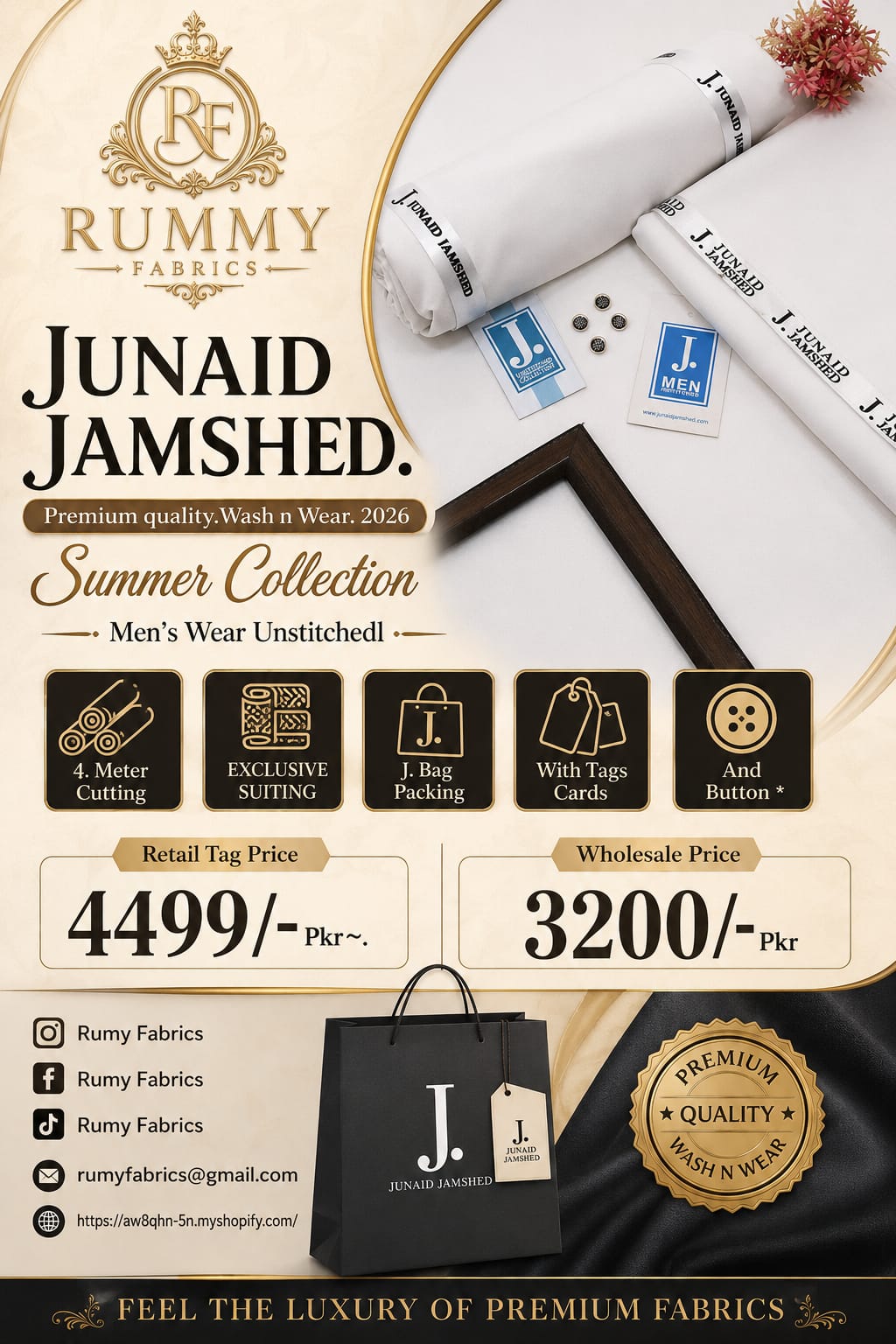 ✨ RUMY FABRICS ✨  Presenting JUNAID JAMSHED Premium Quality Wash N Wear – Summer Collection 2026 🌟