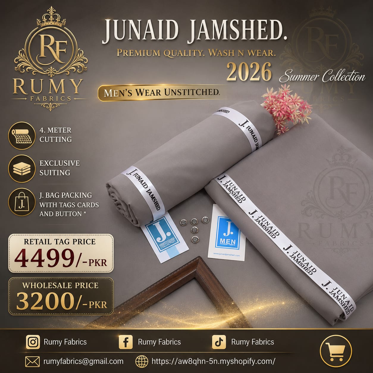 ✨ RUMY FABRICS ✨  Presenting JUNAID JAMSHED Premium Quality Wash N Wear – Summer Collection 2026 🌟