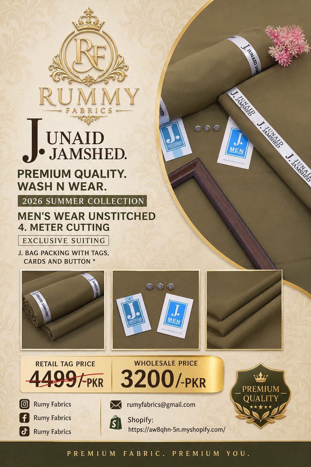 ✨ RUMY FABRICS ✨  Presenting JUNAID JAMSHED Premium Quality Wash N Wear – Summer Collection 2026 🌟