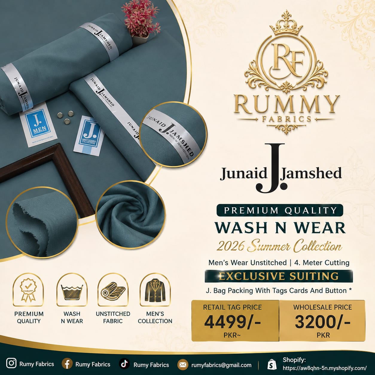 ✨ RUMY FABRICS ✨  Presenting JUNAID JAMSHED Premium Quality Wash N Wear – Summer Collection 2026 🌟