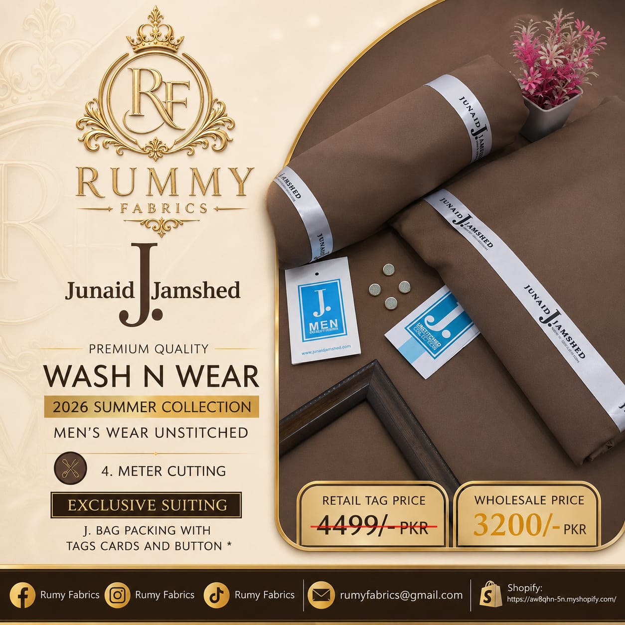 ✨ RUMY FABRICS ✨  Presenting JUNAID JAMSHED Premium Quality Wash N Wear – Summer Collection 2026 🌟