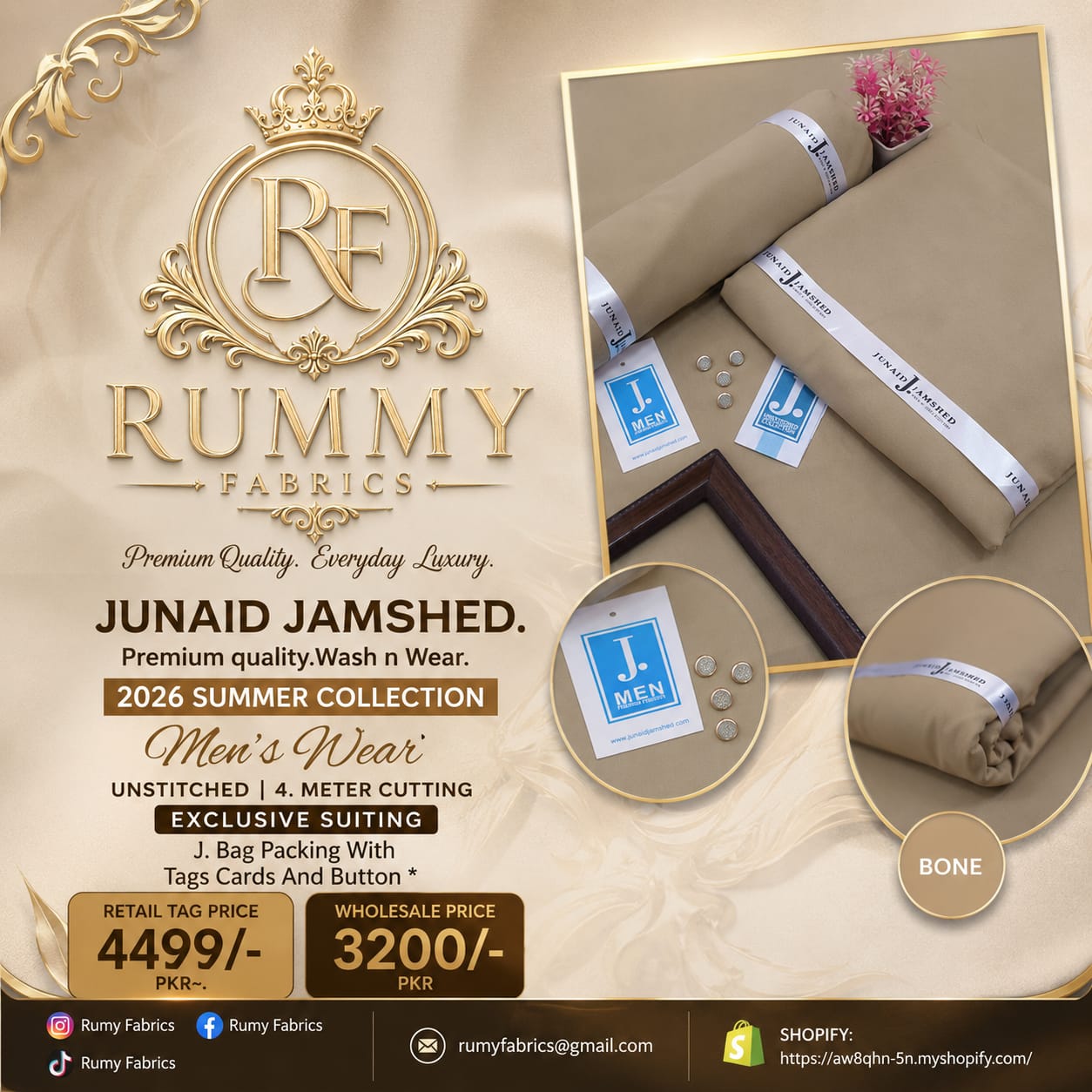 ✨ RUMY FABRICS ✨  Presenting JUNAID JAMSHED Premium Quality Wash N Wear – Summer Collection 2026 🌟