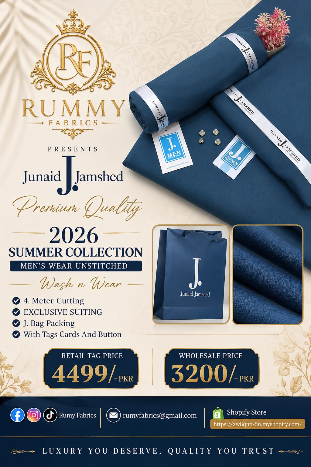 ✨ RUMY FABRICS ✨  Presenting JUNAID JAMSHED Premium Quality Wash N Wear – Summer Collection 2026 🌟