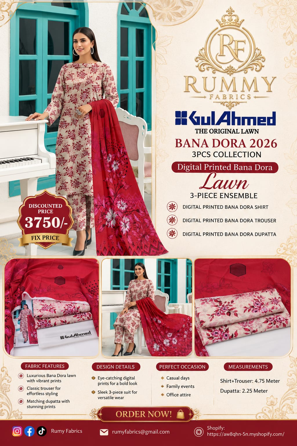 132.  ✨ Gul Ahmed Bana Dora 2026 – Premium 3 Piece Collection ✨