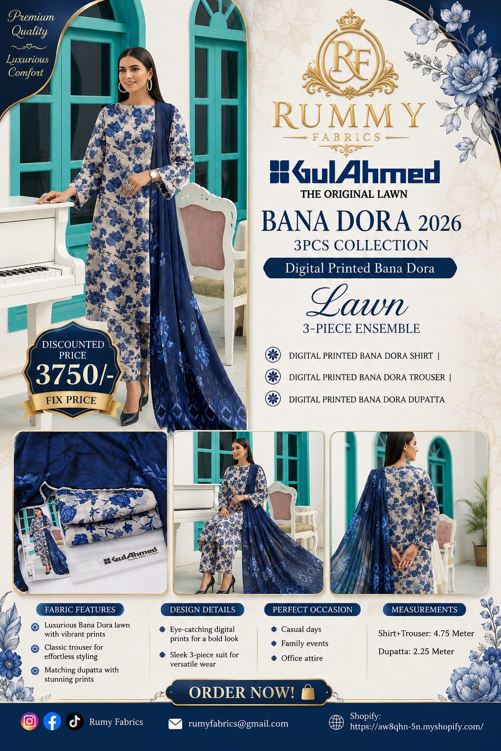 132.  ✨ Gul Ahmed Bana Dora 2026 – Premium 3 Piece Collection ✨