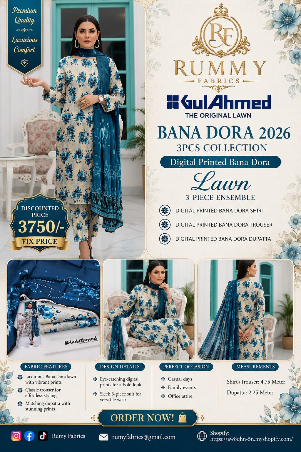 132.  ✨ Gul Ahmed Bana Dora 2026 – Premium 3 Piece Collection ✨