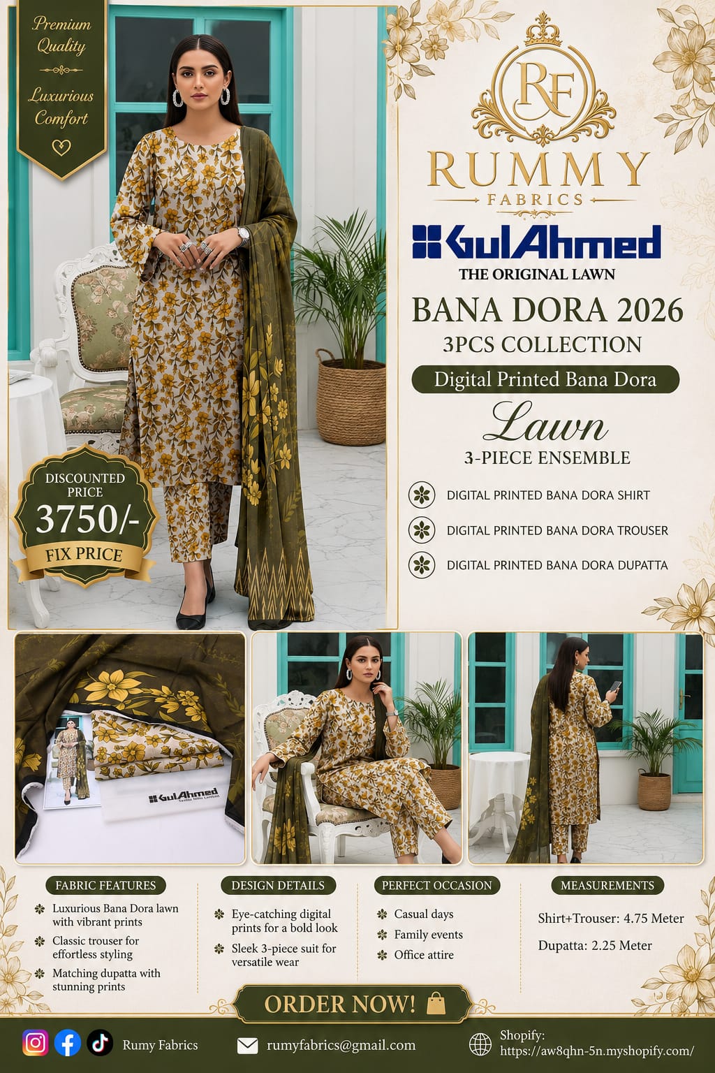 132.  ✨ Gul Ahmed Bana Dora 2026 – Premium 3 Piece Collection ✨