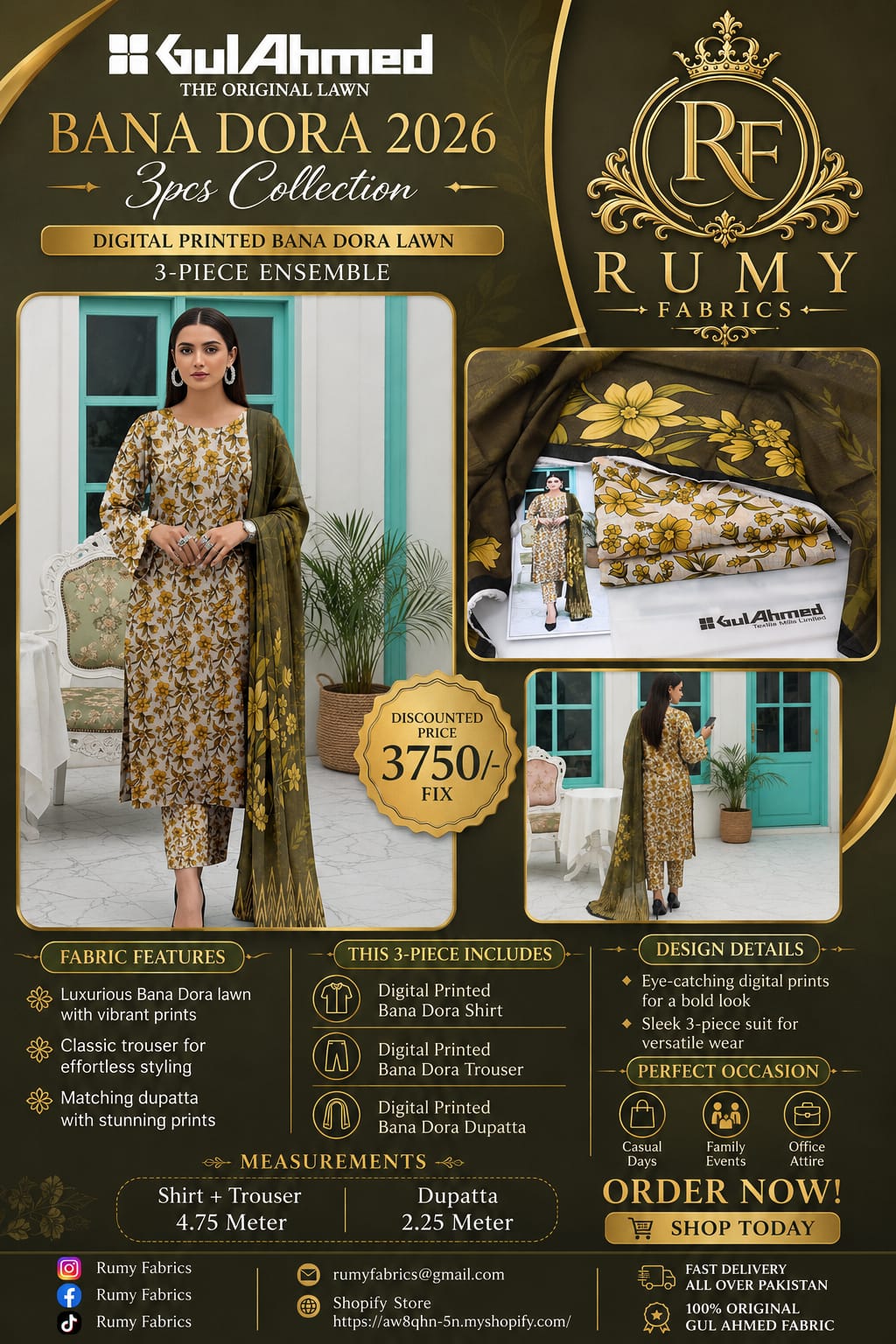 132.  ✨ Gul Ahmed Bana Dora 2026 – Premium 3 Piece Collection ✨