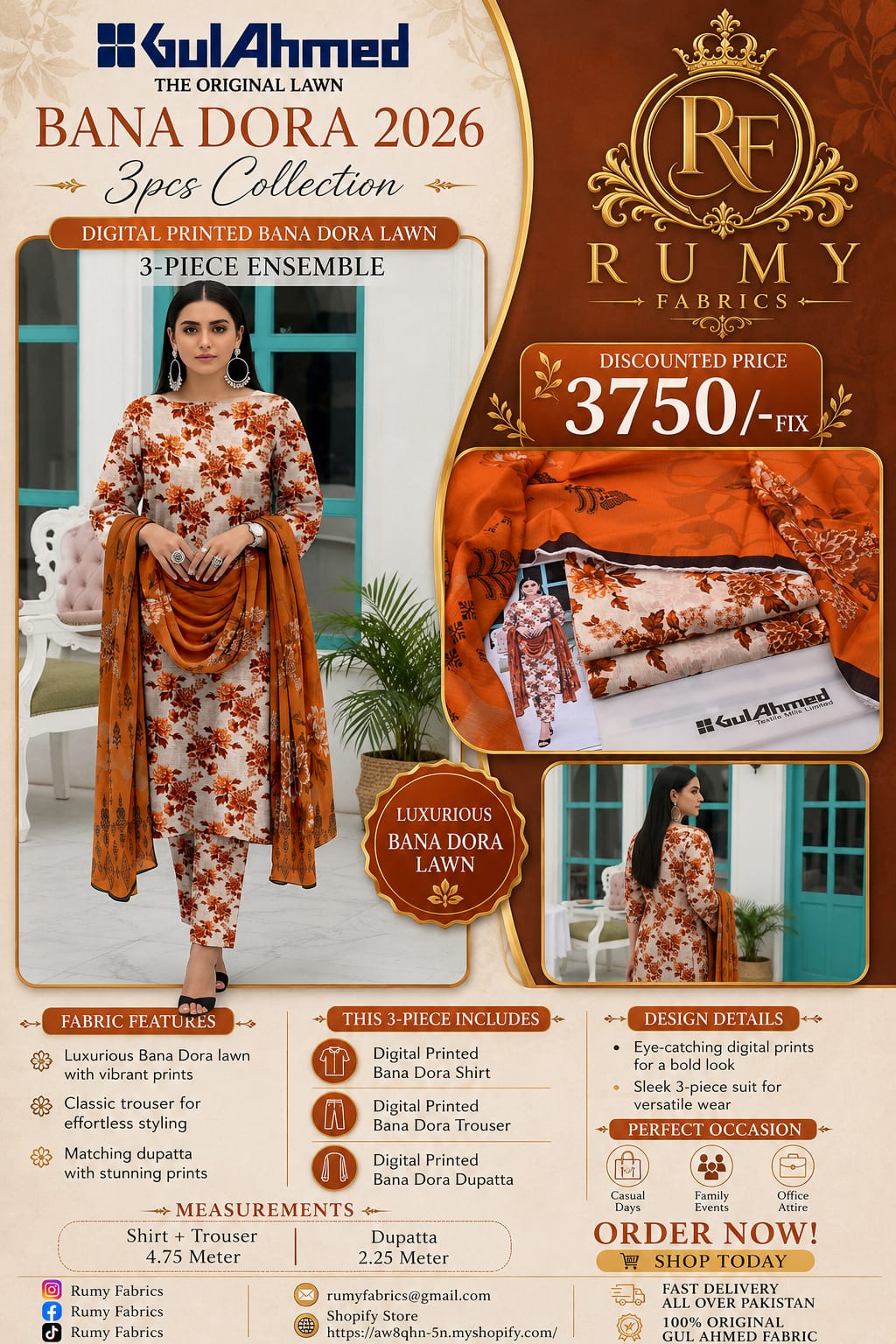 132.  ✨ Gul Ahmed Bana Dora 2026 – Premium 3 Piece Collection ✨