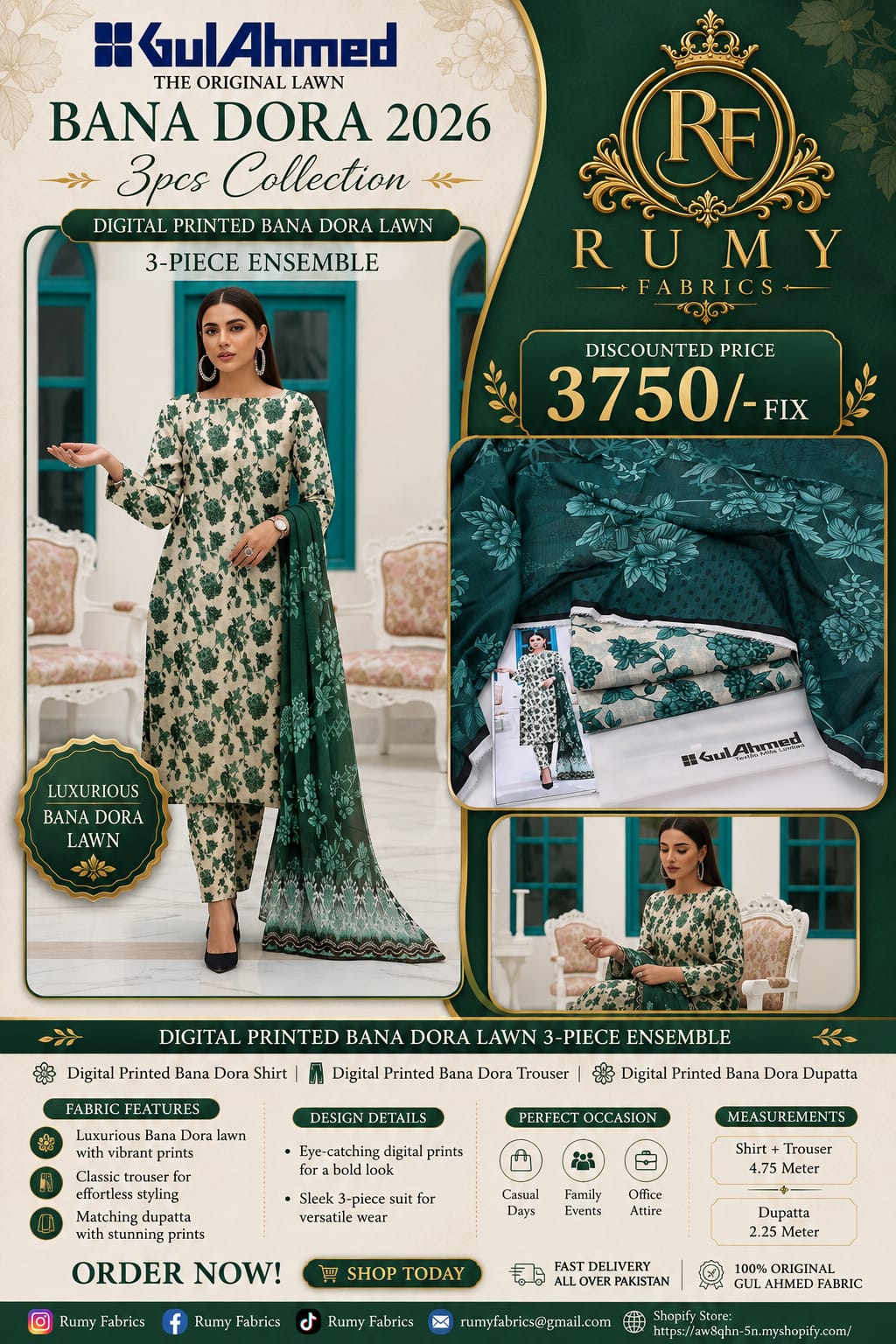 132.  ✨ Gul Ahmed Bana Dora 2026 – Premium 3 Piece Collection ✨