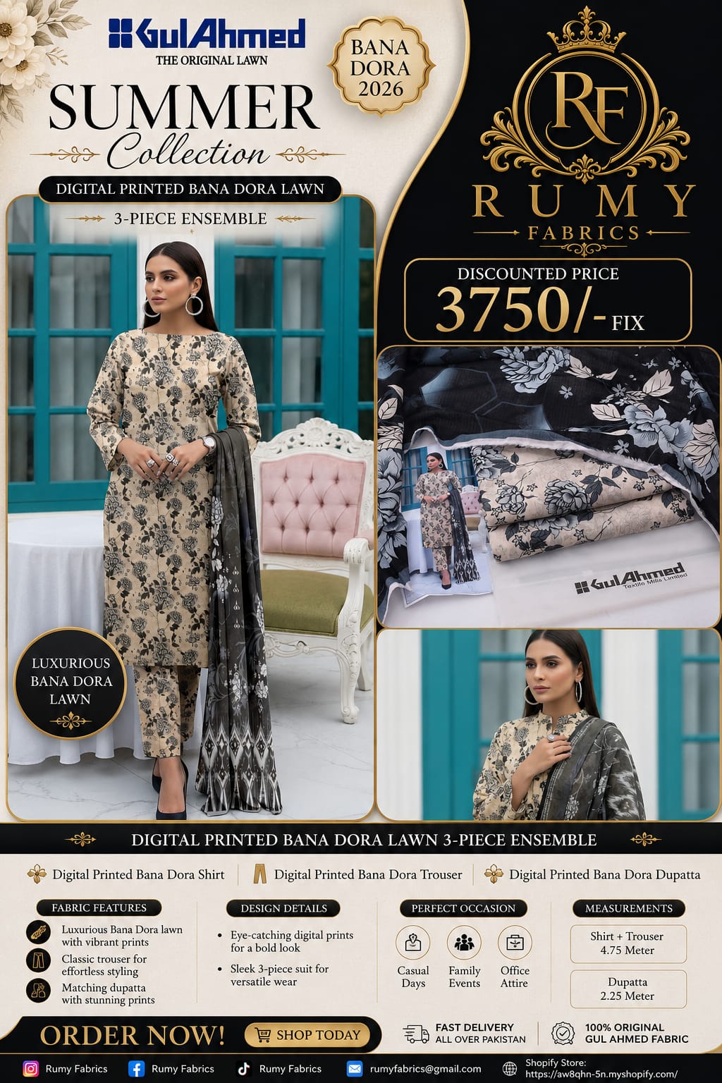 132.  ✨ Gul Ahmed Bana Dora 2026 – Premium 3 Piece Collection ✨